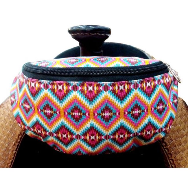 Insulated Saddle Pouch  ~ Pink Aztec