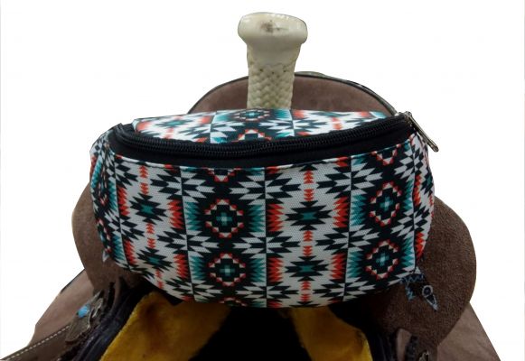 Insulated Saddle Pouch  ~ Teal Aztec