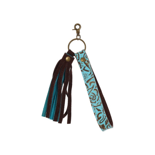 Leather Key Chain ~ Teal Rose