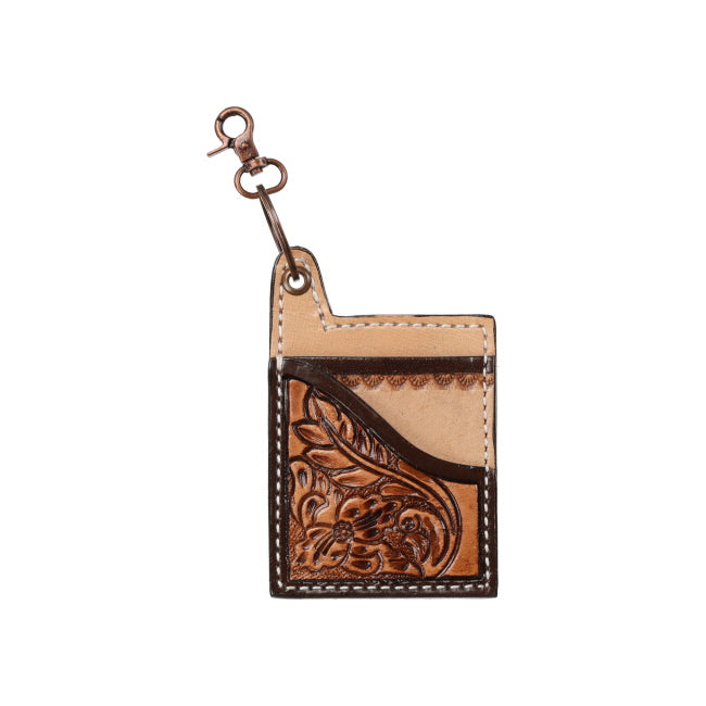 Leather Card Holder Key Chain ~ Floral