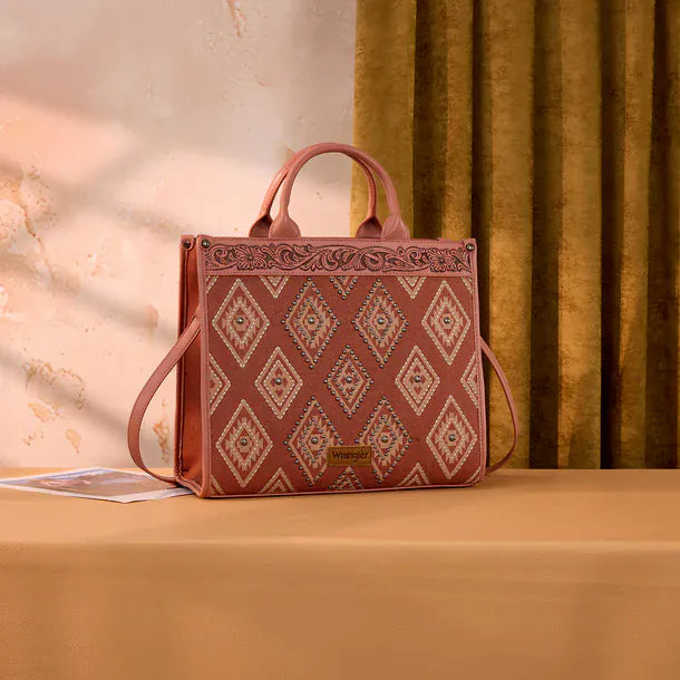 Wrangler Aztec Studded Tote/Crossbody ~ Pink - Henderson's Western Store