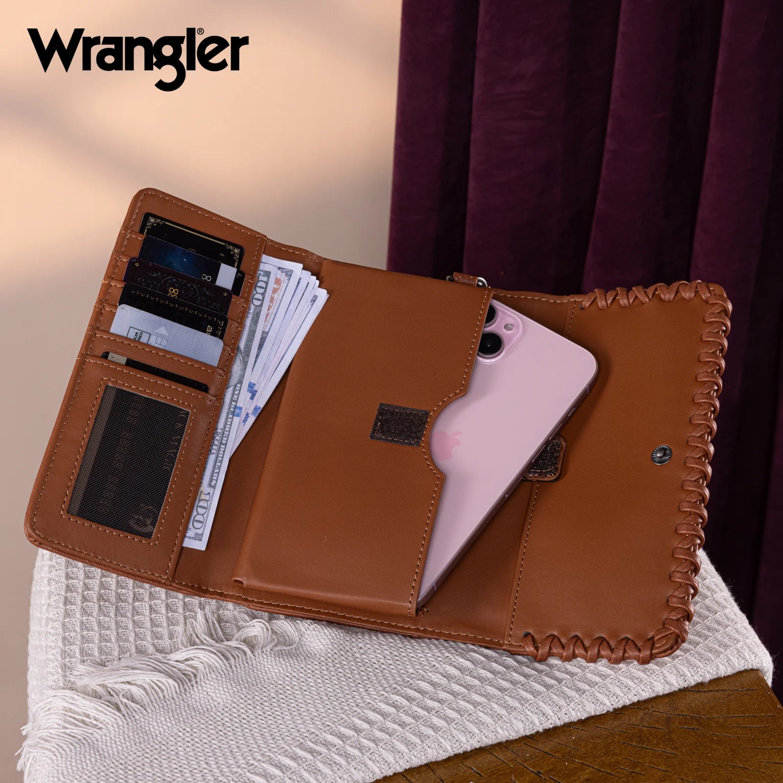 Wrangler Whipstitch Wristlet Wallet ~ Brown - Henderson's Western Store