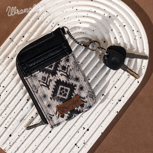 Wrangler Southwestern Art Mini Zip Card Case ~ Black