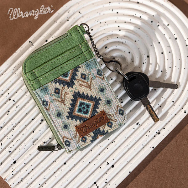 Wrangler Southwestern Art Mini Zip Card Case ~ Green