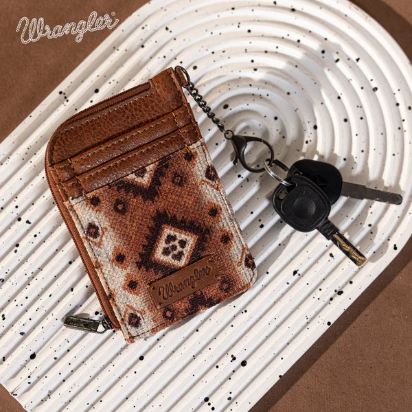 Wrangler Southwestern Art Mini Zip Card Case ~ Brown