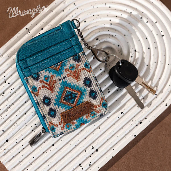 Wrangler Southwestern Art Mini Zip Card Case ~ Turquoise