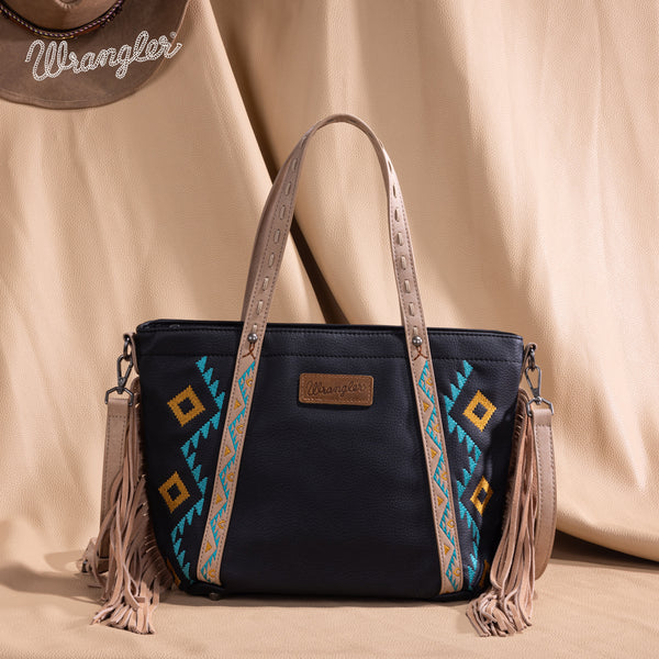 Wrangler Aztec Embroidered Tote ~ Black - Henderson's Western Store