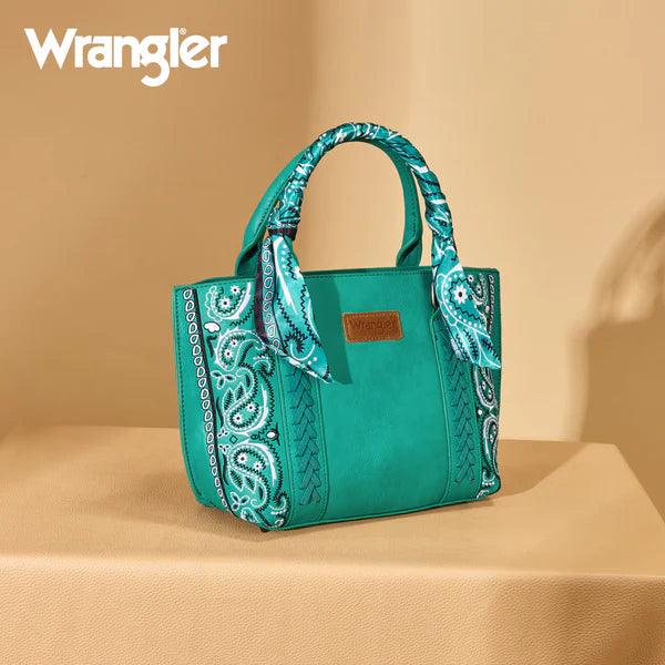 Wrangler Bandana Paisley Print Tote/Crossbody -Turquoise - Henderson's Western Store