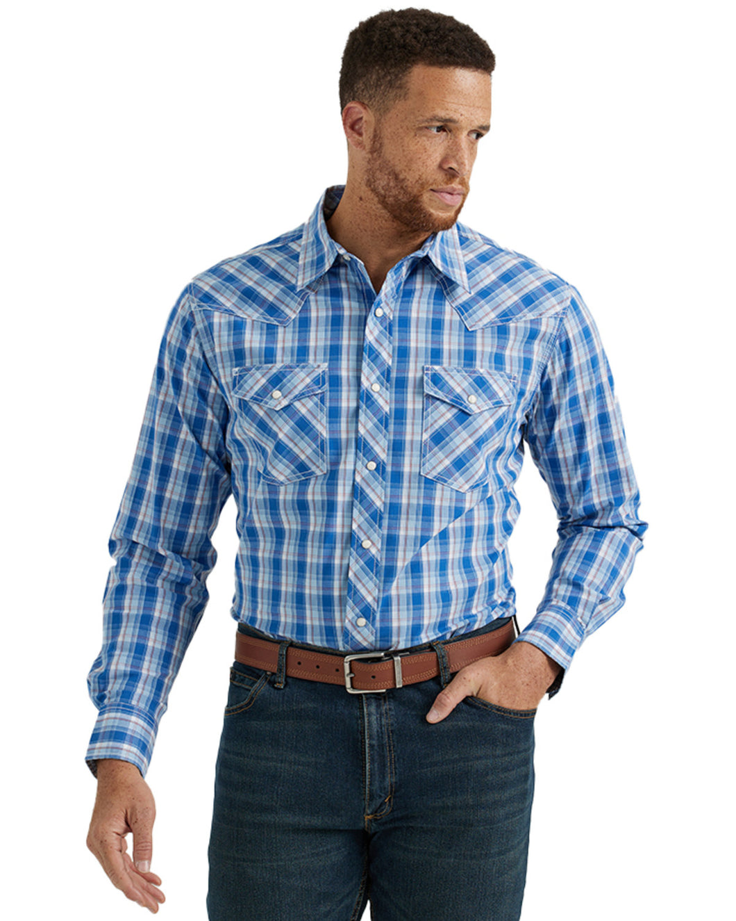 Men's Wrangler 20X Print ~ Blue Plaid - Henderson's Western Store