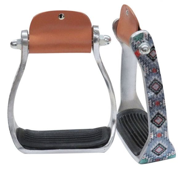 Shimmering Gray Navajo Print Stirrup. - Henderson's Western Store