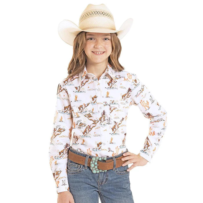 Girl's Print Shirt by Panhandle ~ Peach - Henderson's Western Store
