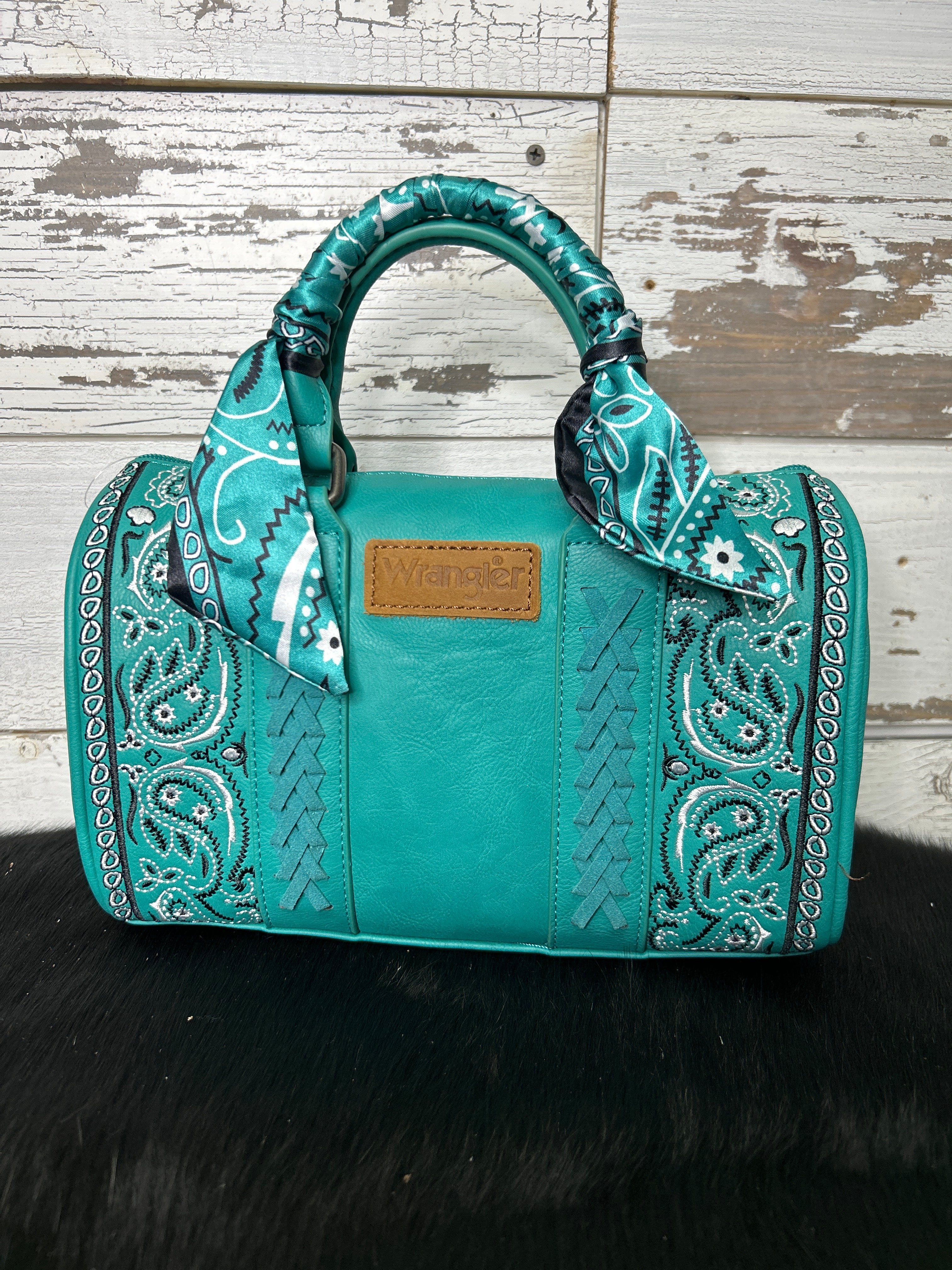 Wrangler Bandana Paisley Print Barrel Crossbody - Turquoise - Henderson's Western Store