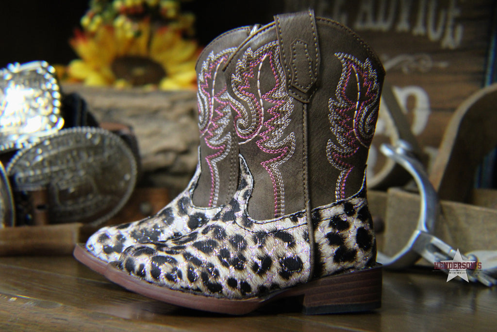 Girl's Glitter Leopard Boots by Roper ~ Pink