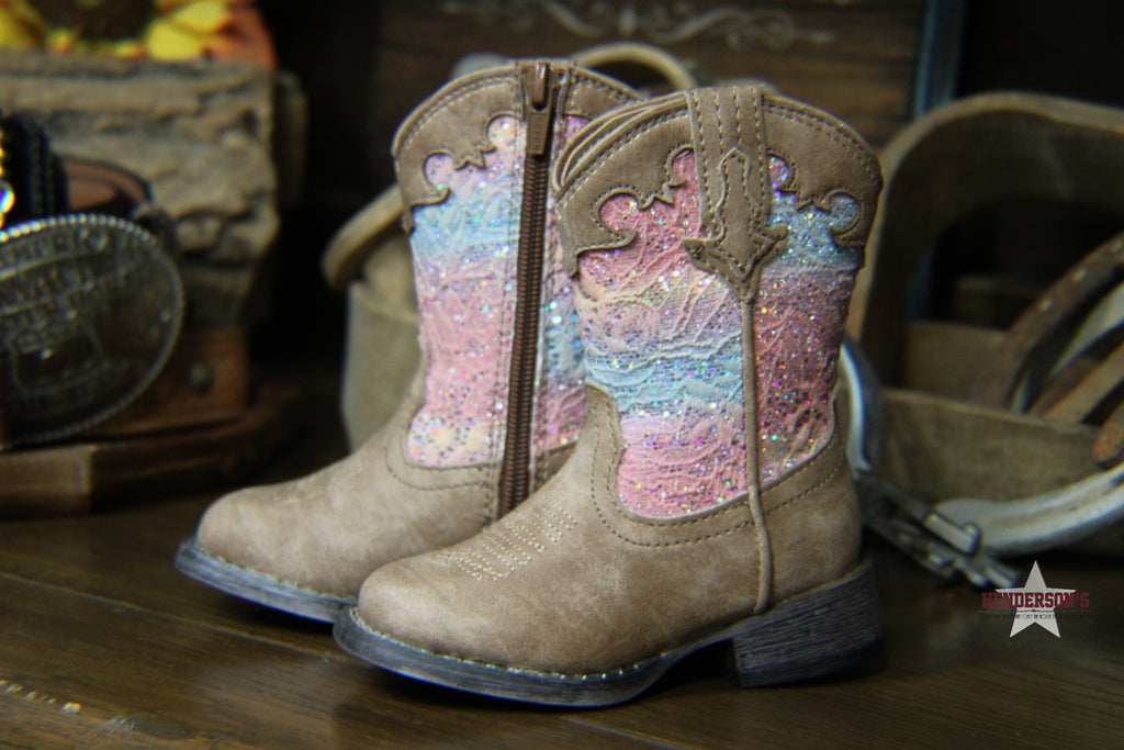 Girl's Glitter Lace Boots by Roper ~ Pink