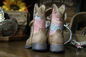 Load image into Gallery viewer, Girl&#39;s Glitter Lace Boots by Roper ~ Pink