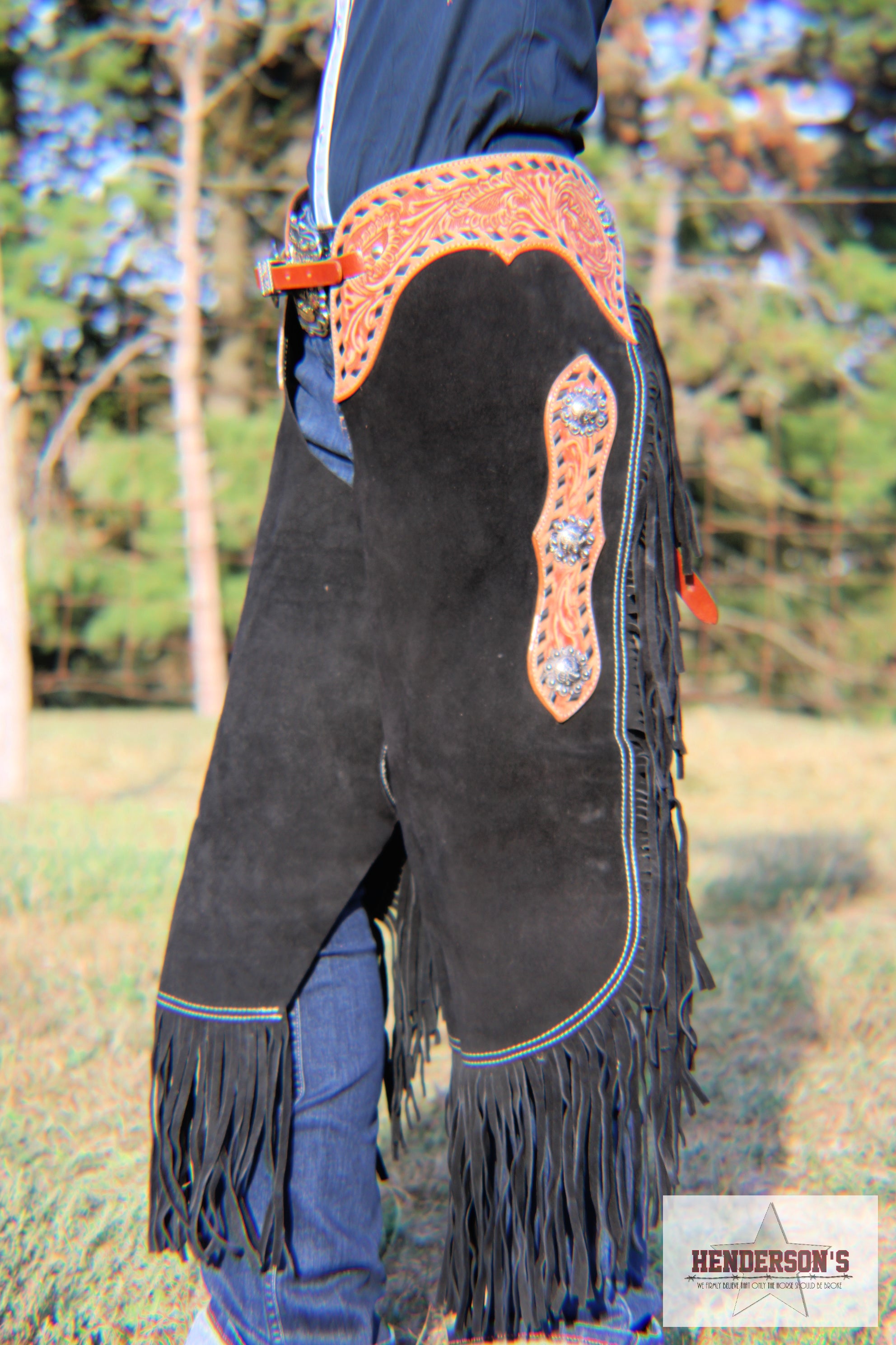 Black Suede Chink ~ Floral Tooling - Henderson's Western Store