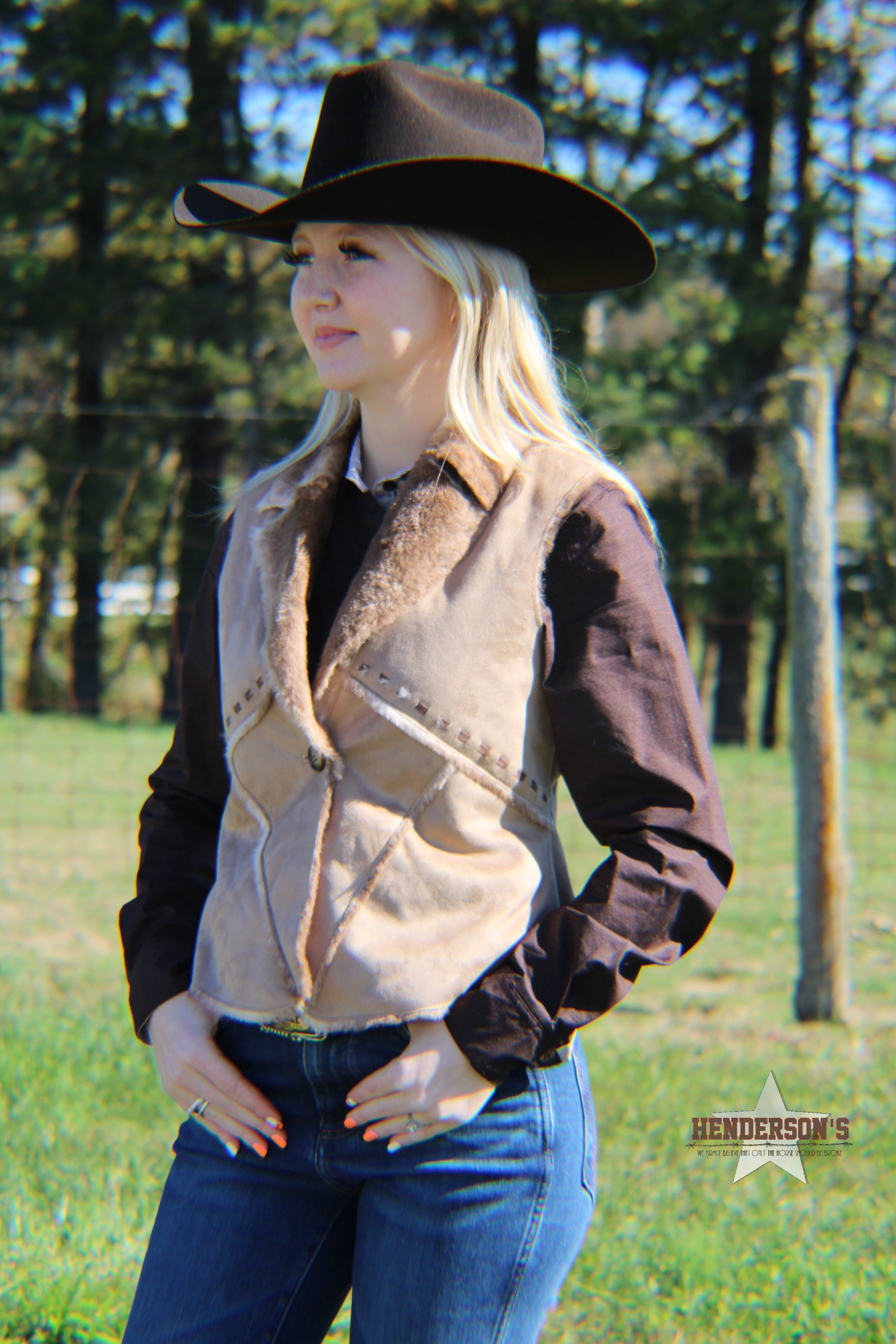 Micro Suede Faux Fur Vest by Powder River - Henderson's Western Store