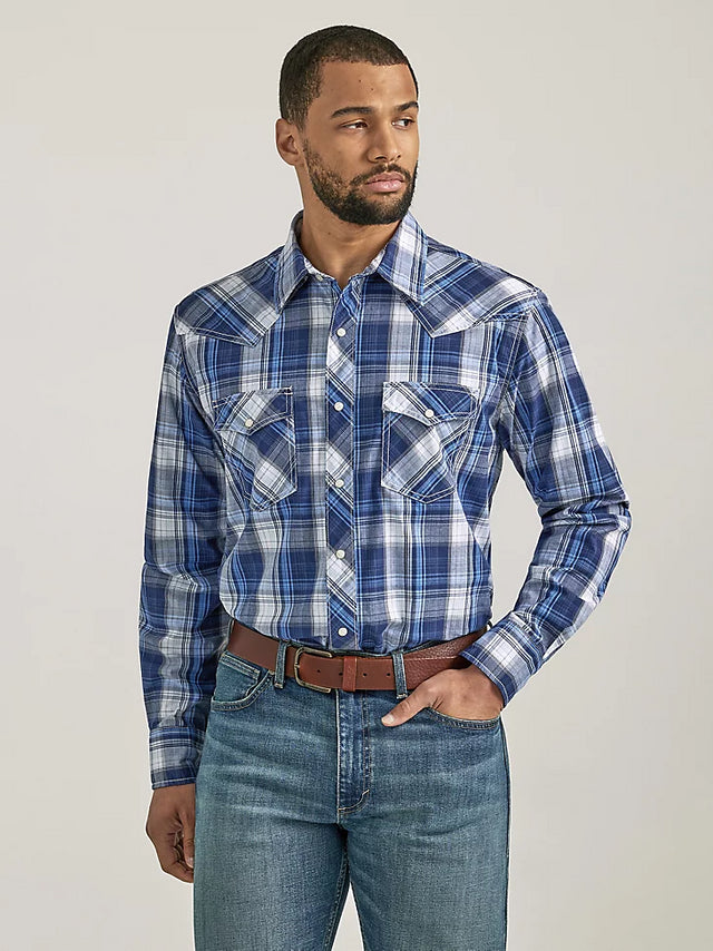 Men's Wrangler 20X Plaid ~ Blue - Henderson's Western Store