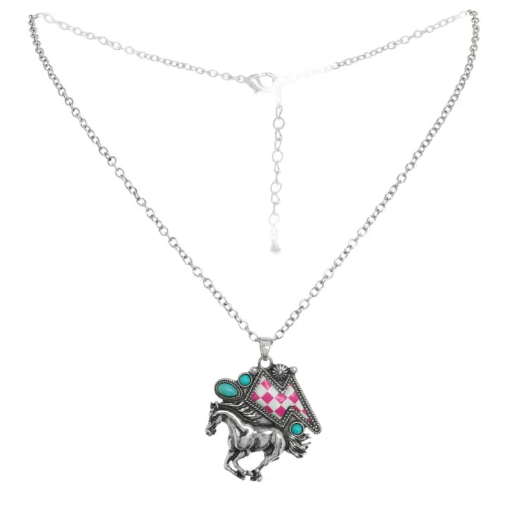 Western Checkerboard Thunder Mustang Necklace - Henderson's Western Store