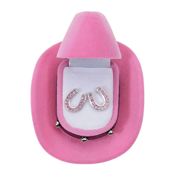 Cowboy Hat Earrings ~ Horse Shoe~Pink - Henderson's Western Store