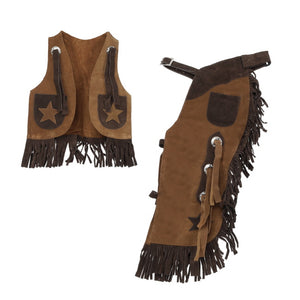 Load image into Gallery viewer, Youth Suede Chap &amp; Vest Set ~ Star Design