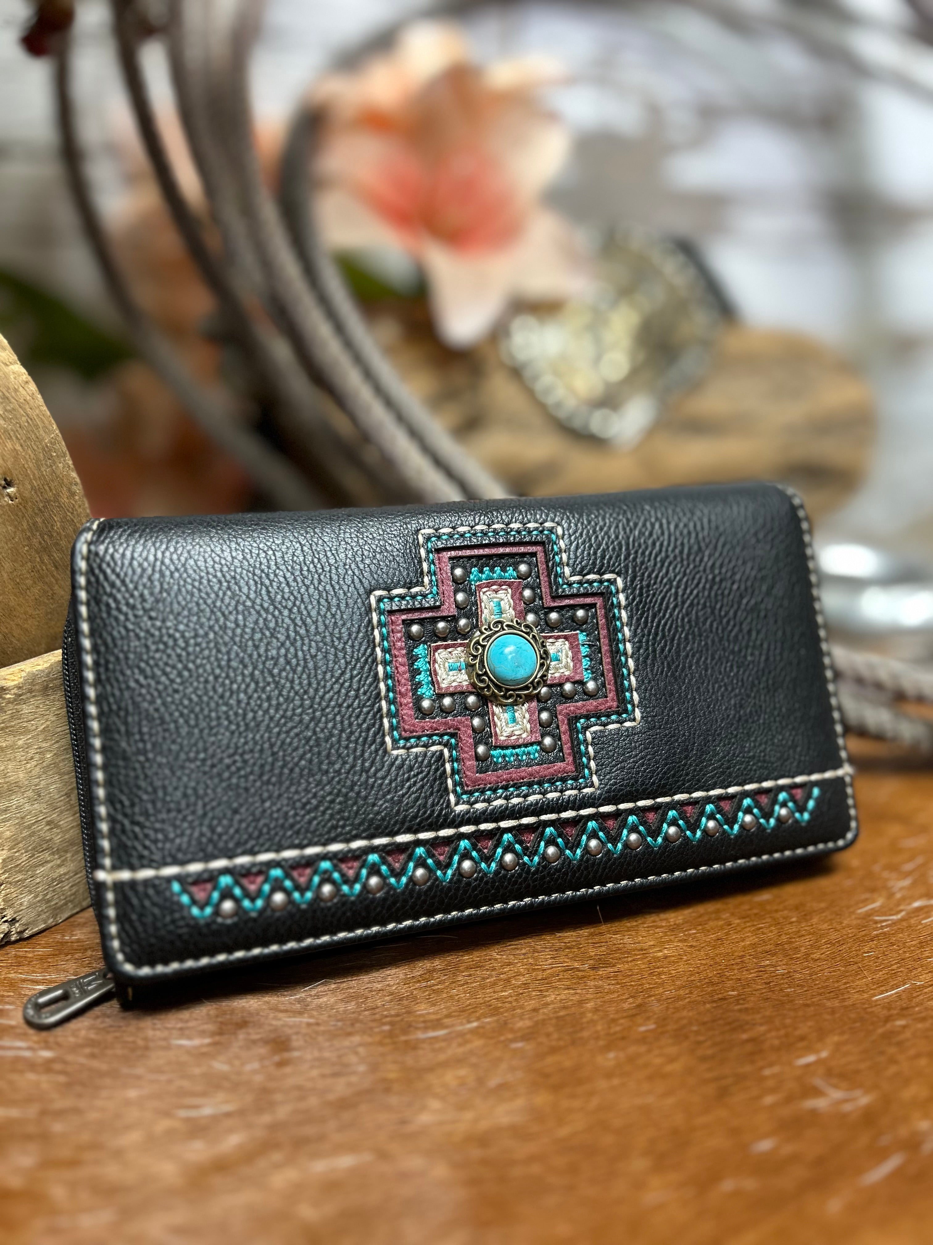 Montana West Cross Concho Wallet ~ Black - Henderson's Western Store
