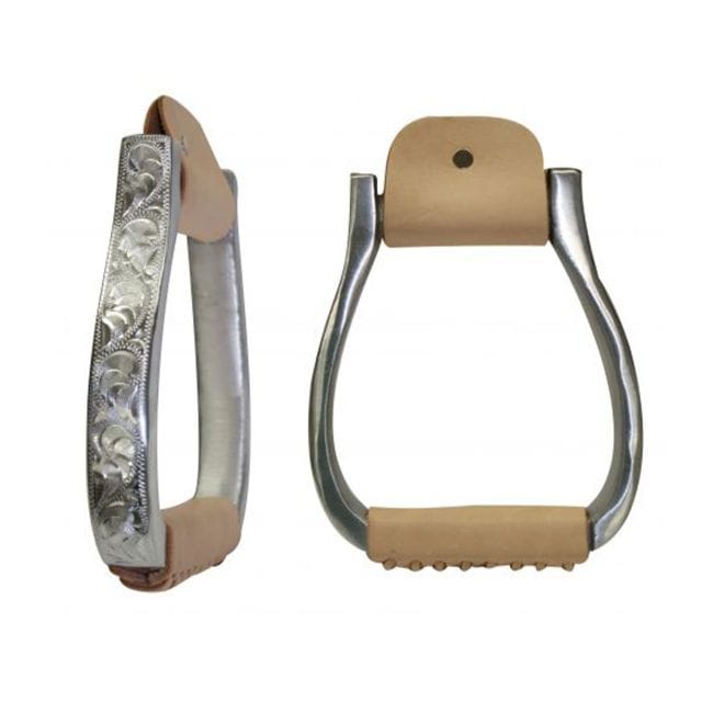 Polished Aluminum Engraved Barrel Stirrups - Henderson's Western Store