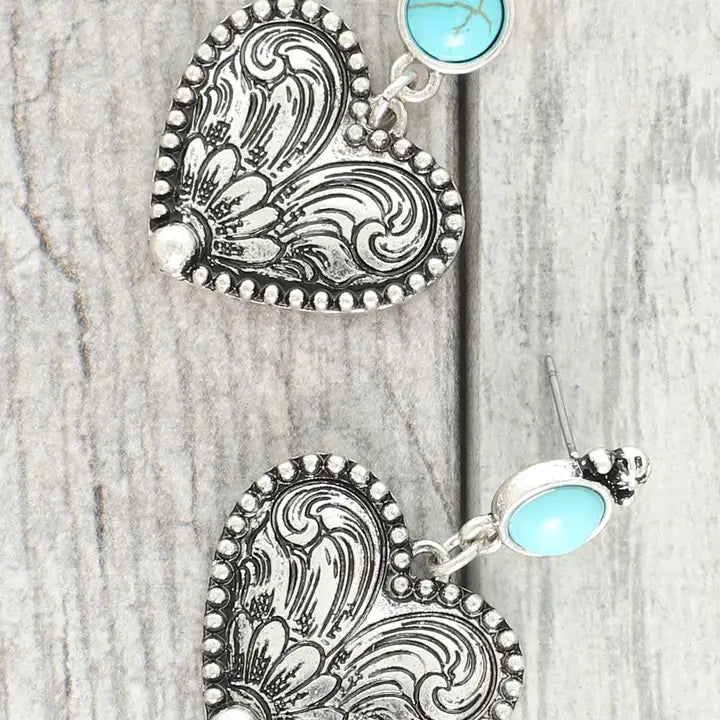 Western Engraved Heart Post Dangle Earrings - Henderson's Western Store