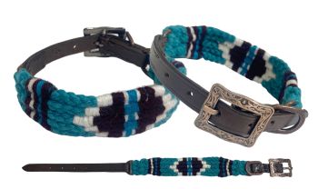 Corded Leather Dog Collar ~ Teal - Henderson's Western Store