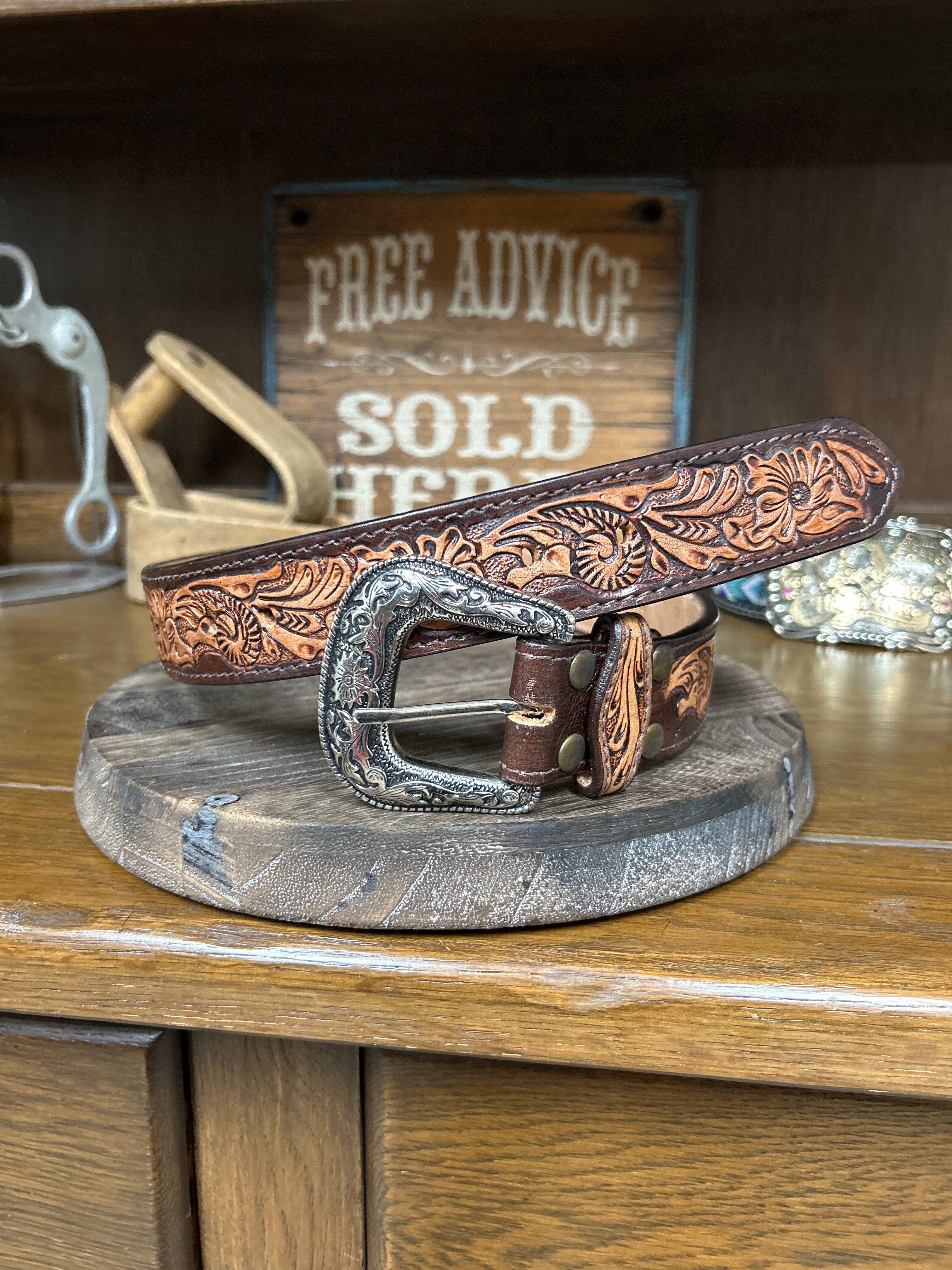Leather Beaded Inlay Belt~Teal - Henderson's Western Store