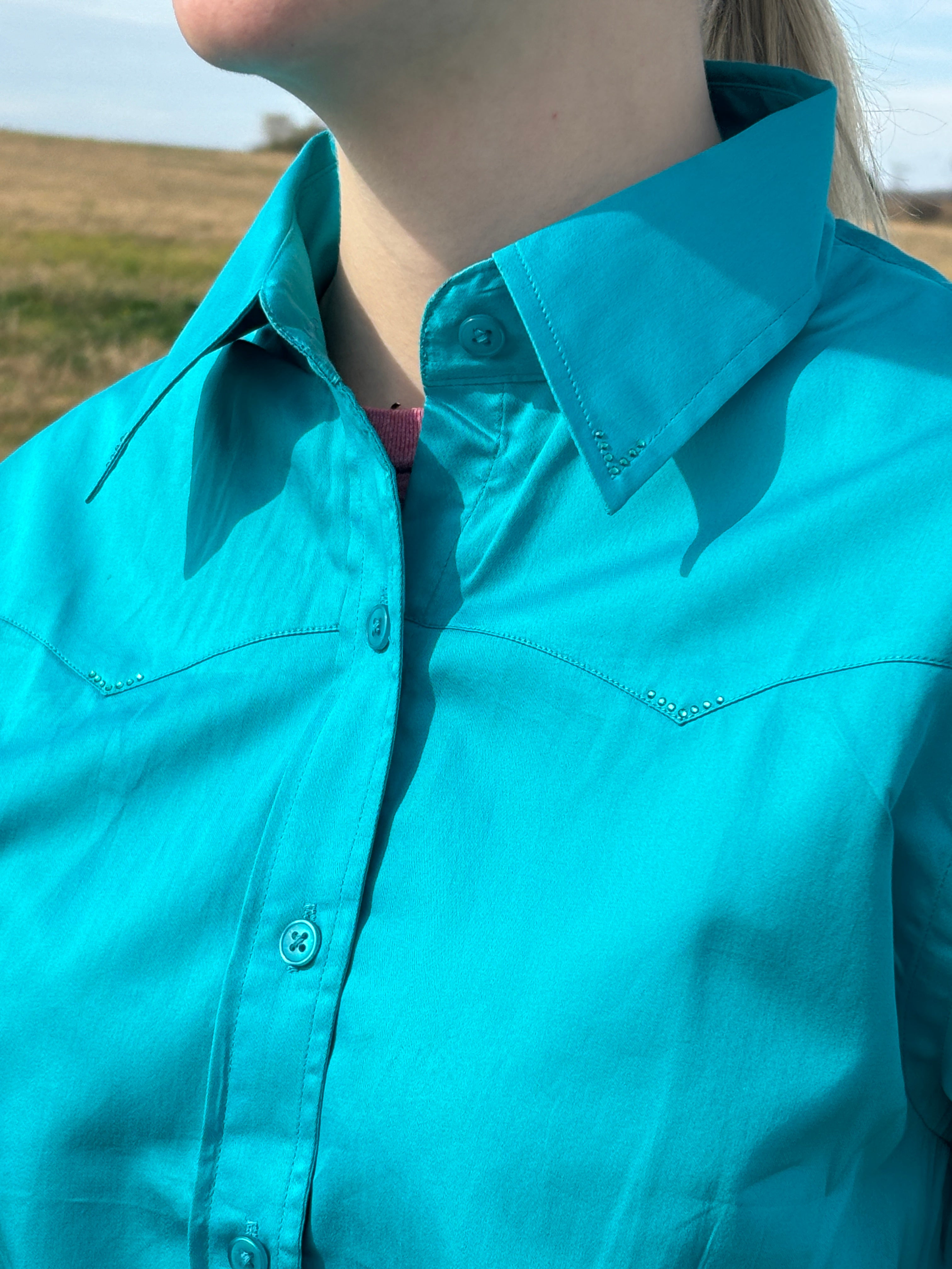 Sateen Solid Shirts ~ Turquoise - Henderson's Western Store