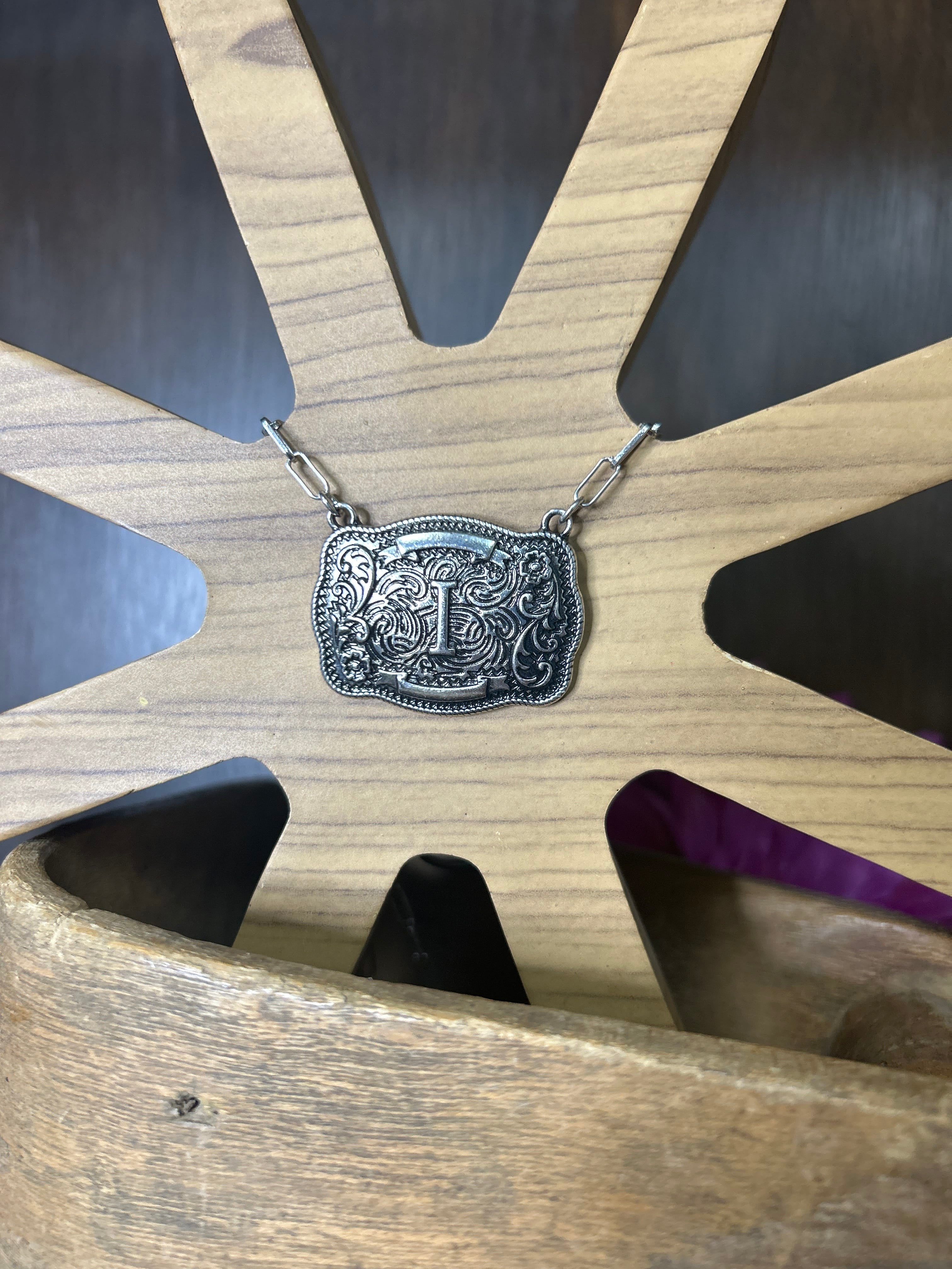 Western Buckle Initial Necklace ~ I - Henderson's Western Store