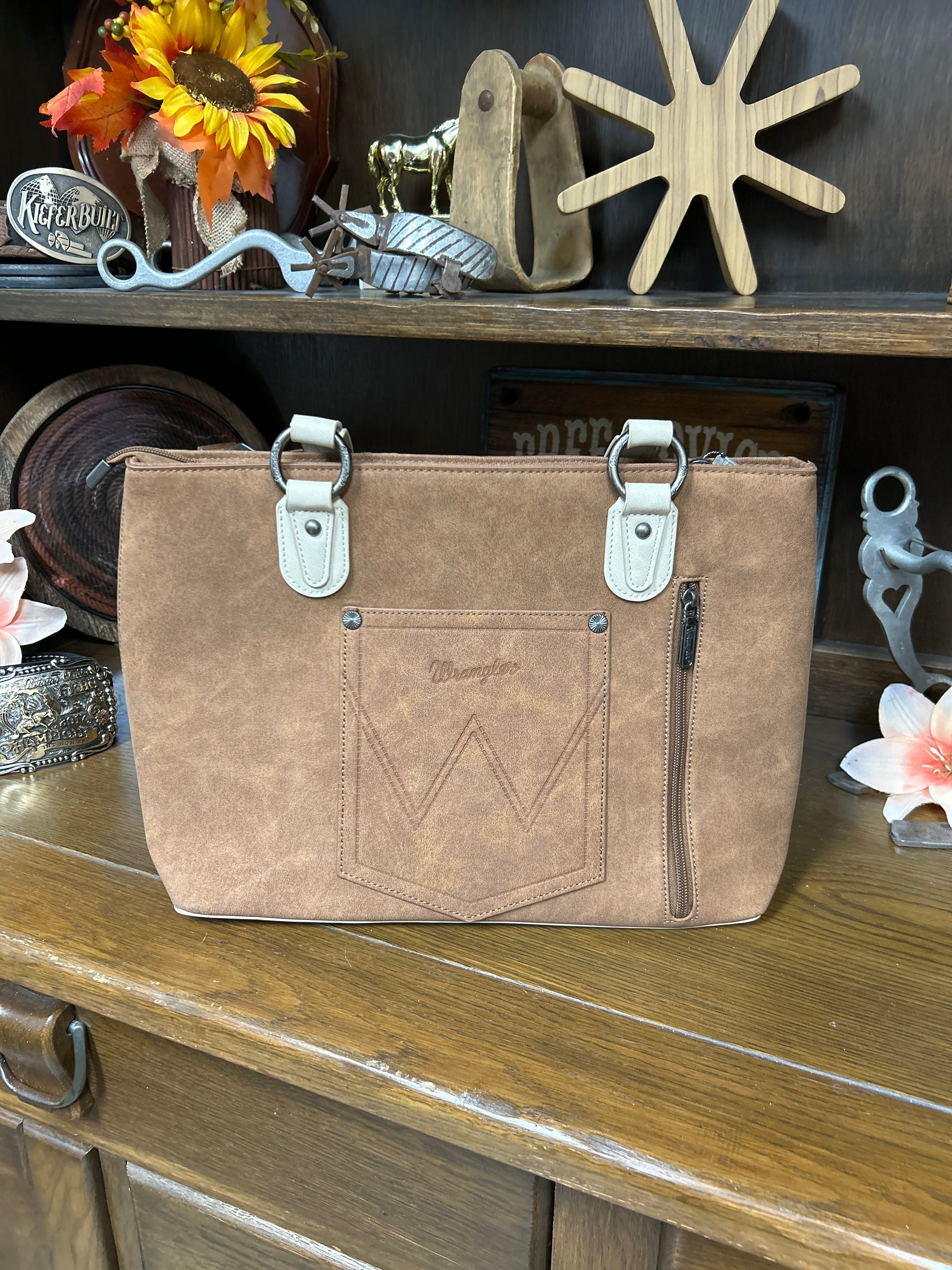 Wrangler Braided Whipstitch Zippered Tote ~ Brown - Henderson's Western Store