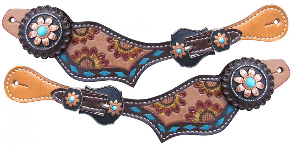 Hand Painted Sunflower Spur Straps ~ Ladies - Henderson's Western Store