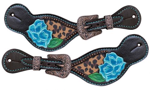 Leather Spur Strap W/Blue Flower - Henderson's Western Store