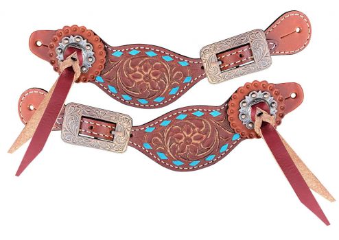 Floral Spur Straps W/Teal