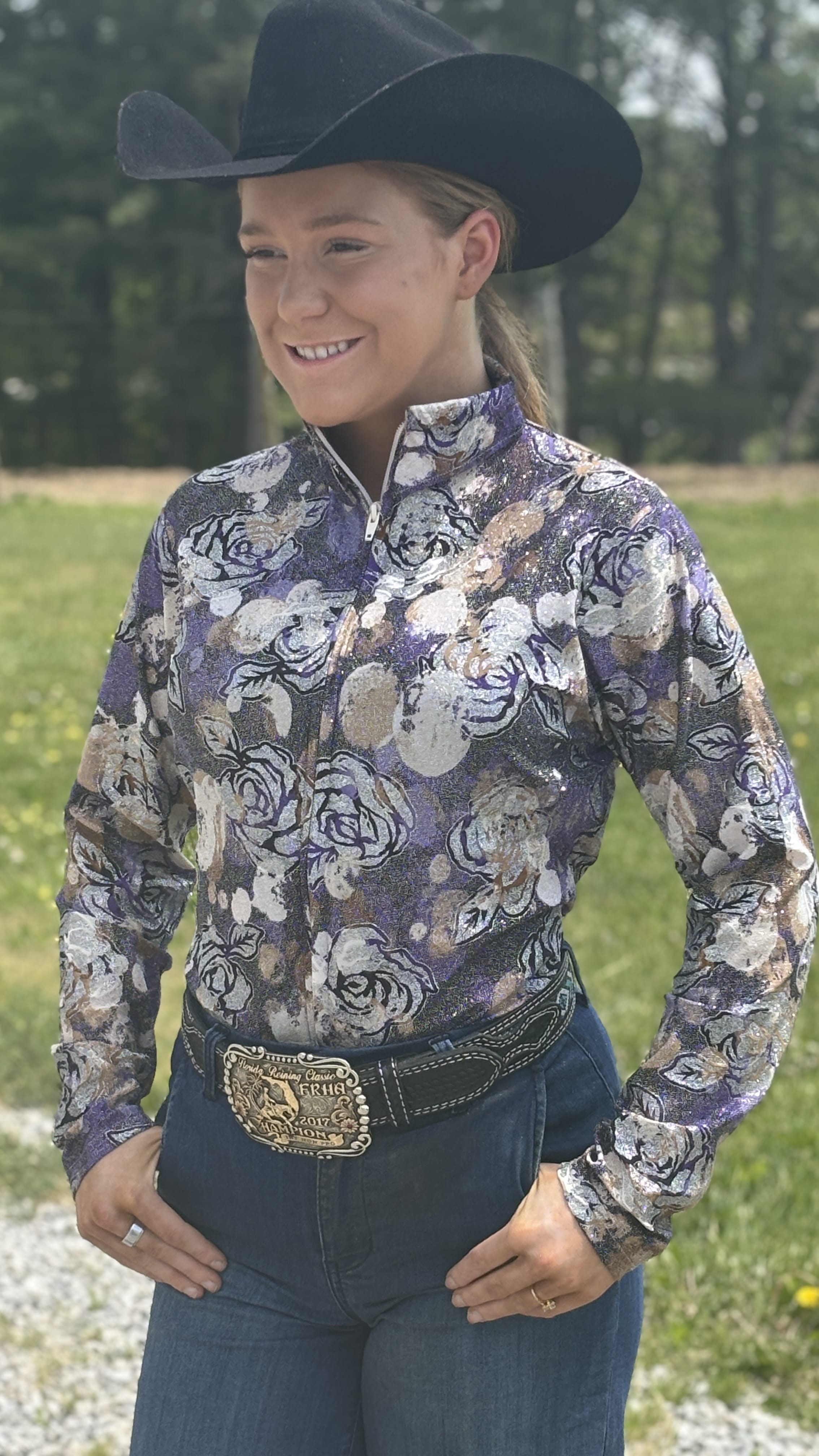 Purple Floral Front Zip Show Shirt - Henderson's Western Store