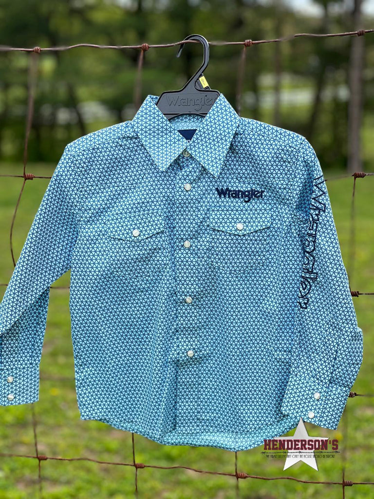 Boy's Wrangler Logo Shirt ~ Blue Geo - Henderson's Western Store