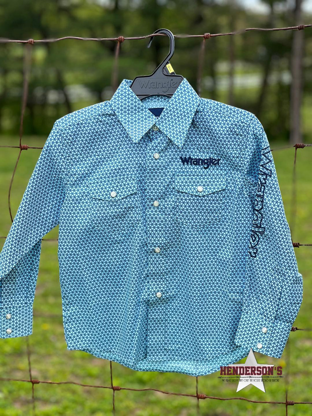 Boy's Wrangler Logo Shirt ~ Blue Geo - Henderson's Western Store
