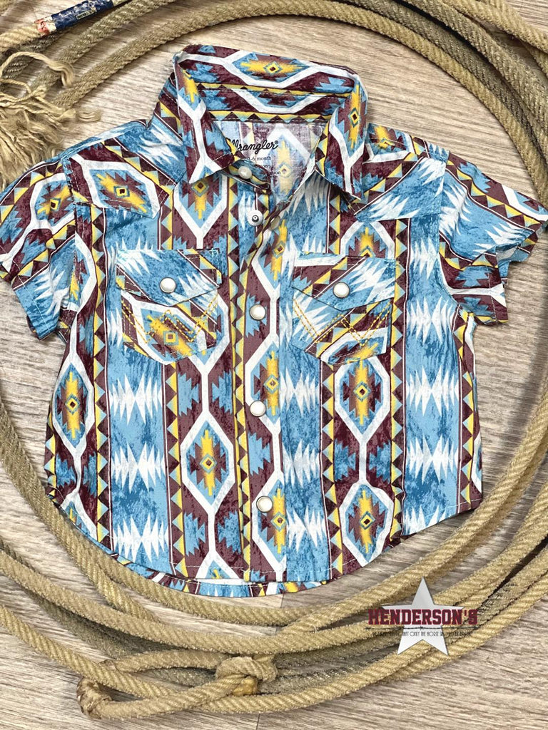 Wrangler Baby Boy Shirt ~ Teal Aztec - Henderson's Western Store