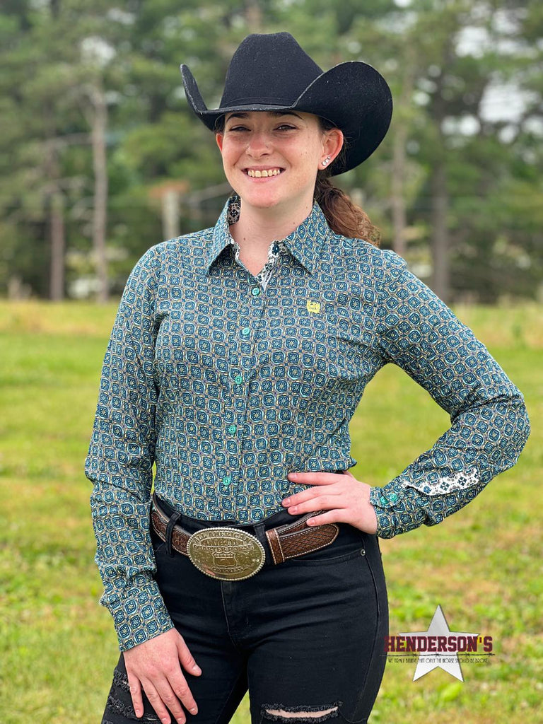 Ladies Cinch  ~ Teal Print - Henderson's Western Store