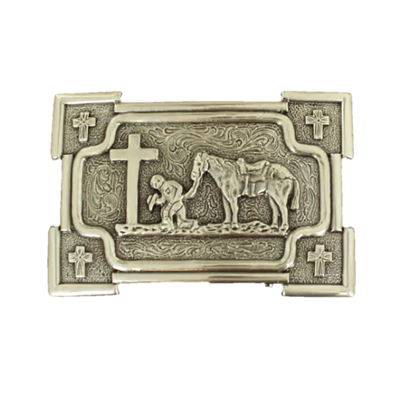 Praying Cowboy Belt Buckle ~ Square - Henderson's Western Store