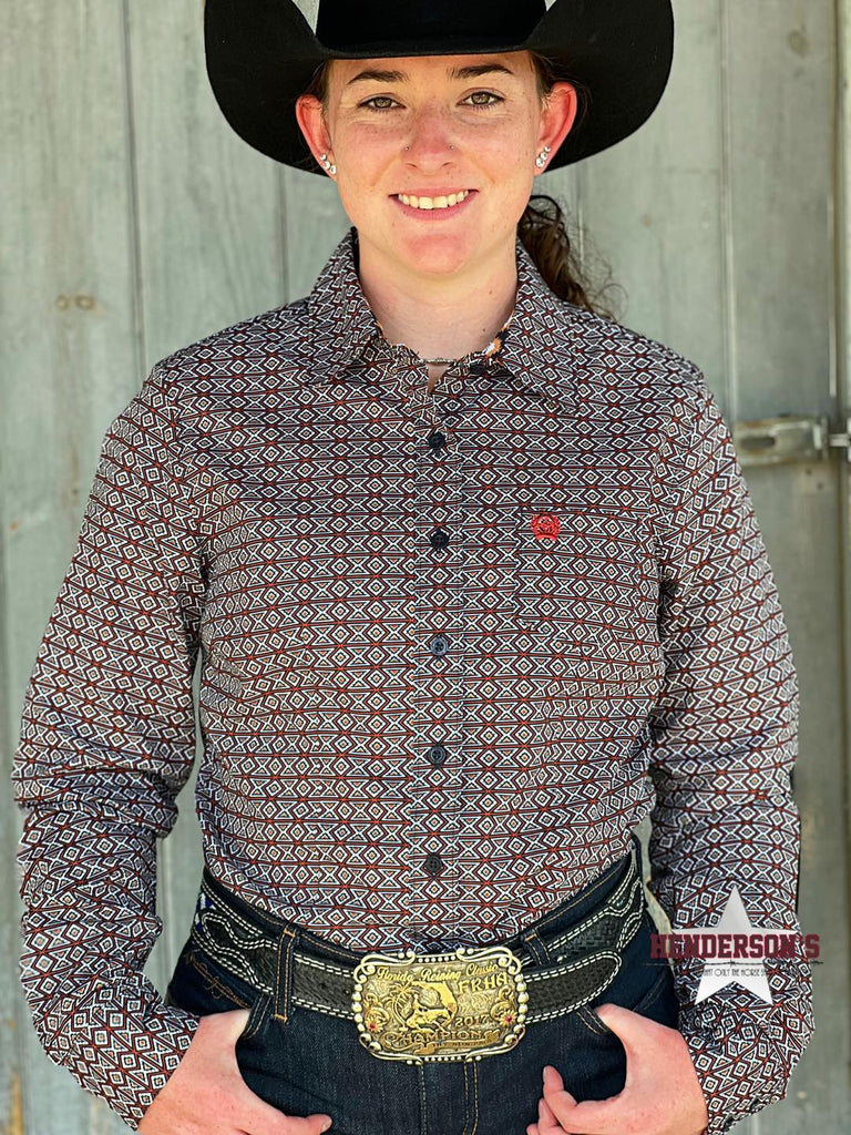 Ladies Cinch  ~ Brick Red Geo Print - Henderson's Western Store