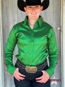Load image into Gallery viewer, RHC Taffeta Concealed Zipper Show Shirt - Emerald Green - Henderson&#39;s Western Store