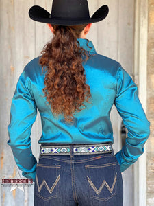 Load image into Gallery viewer, RHC Taffeta Concealed Zipper Show Shirt - Teal - Henderson&#39;s Western Store