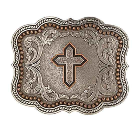 Cross Belt Buckle ~ Gold Trim - Henderson's Western Store