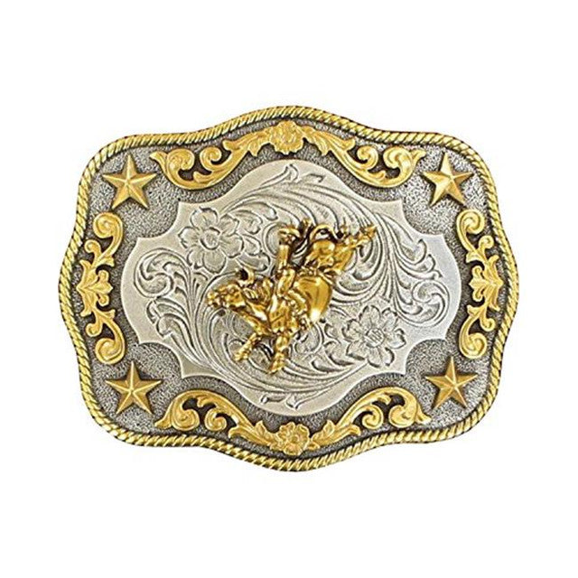 Belt Buckle ~ Golden Bull Rider W/Stars