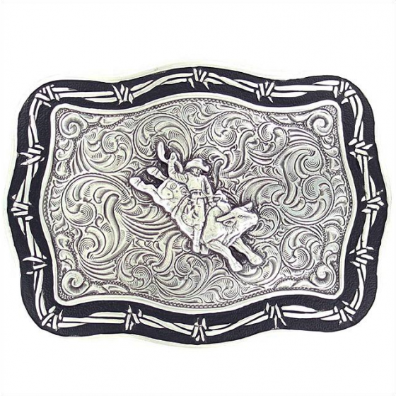 Bull Rider Belt Buckle ~ Barbwire - Henderson's Western Store