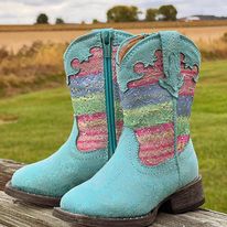 Load image into Gallery viewer, Girl&#39;s Glitter Lace Boots by Roper ~ Blue - Henderson&#39;s Western Store