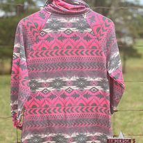 Ladies Aztec 1/4 Zip Pullover by Powder River ~ Hot Pink - Henderson's Western Store